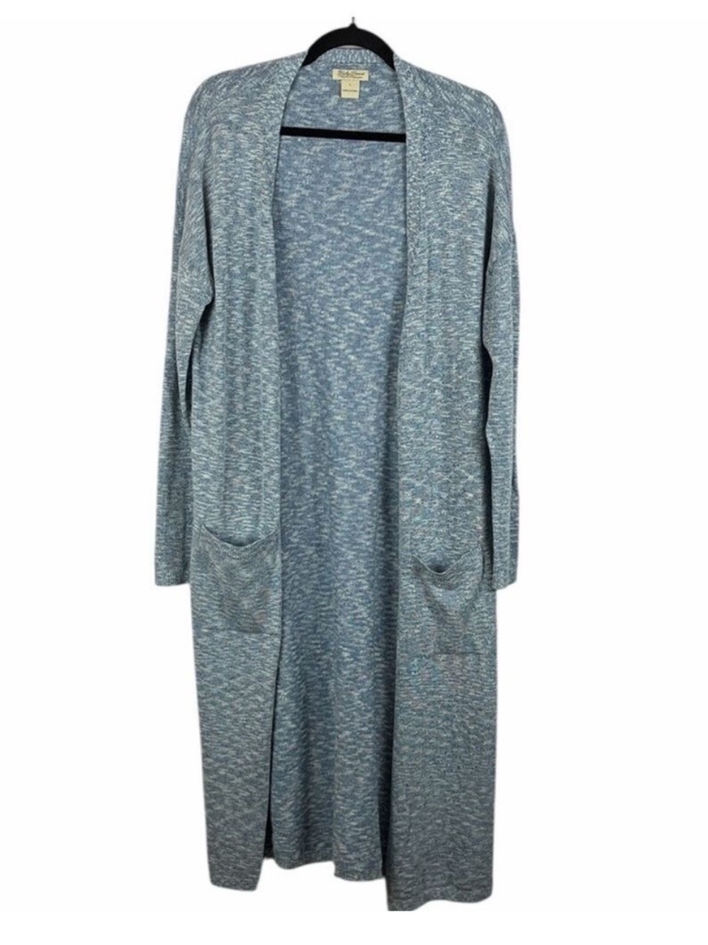 Lucky Brand Boho Casual Open Front Knit Duster Cardigan Large Heathered Blue